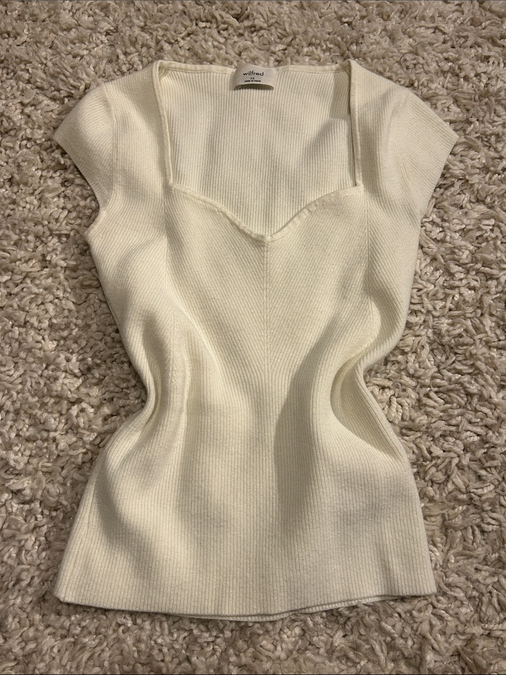 Aritzia Cream Ribbed Cap-Sleeve Knit Top